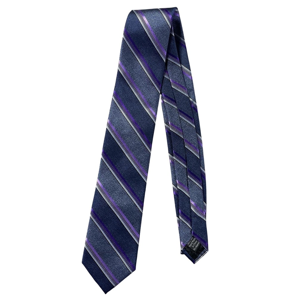 Pronto Uomo Platinum Tie Mens One Size Blue Striped Classic Woven Silk Necktie